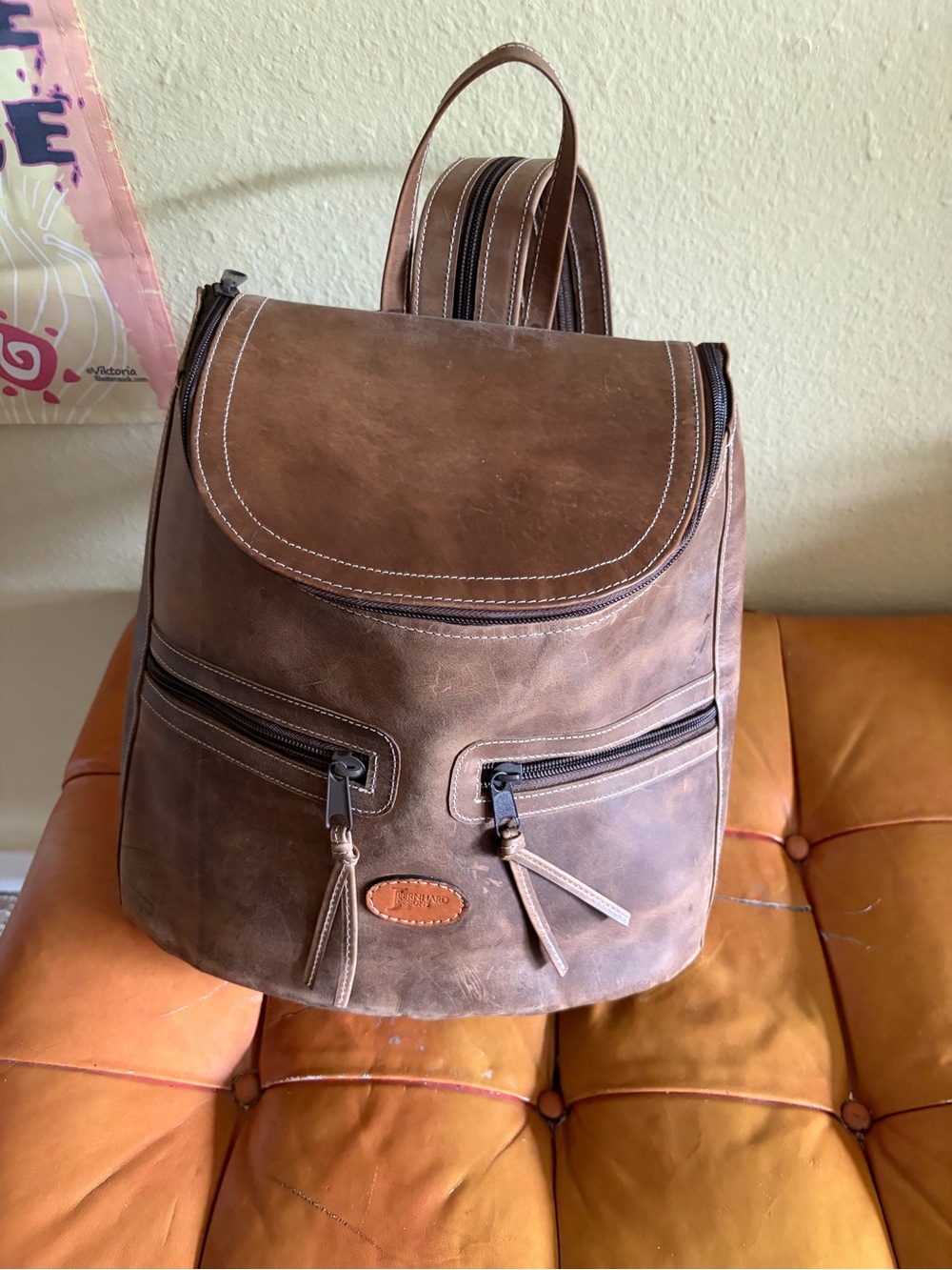 Vintage-Style Brown Leather Backpack for Men